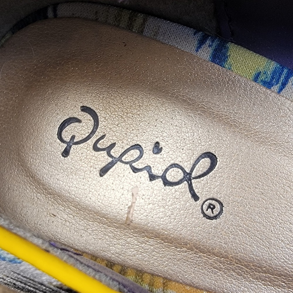 Qupid Platform Heels Blue Yellow White Print Espadrille Pumps Women's‎ Size 9 - Picture 11 of 12